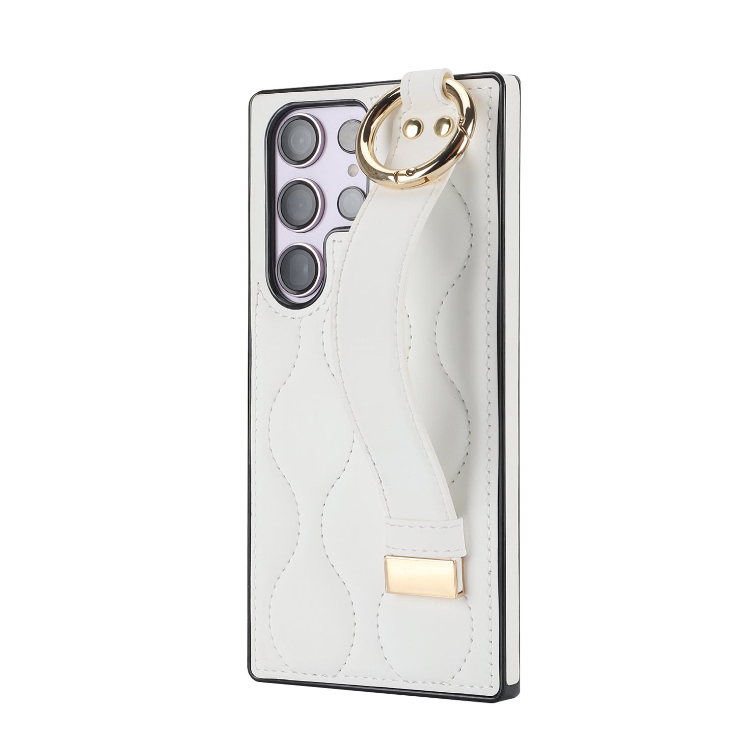 For Samsung Galaxy S24 Ultra Case Stylish Wave Pattern Leather+TPU Phone Cover with Kickstand - White