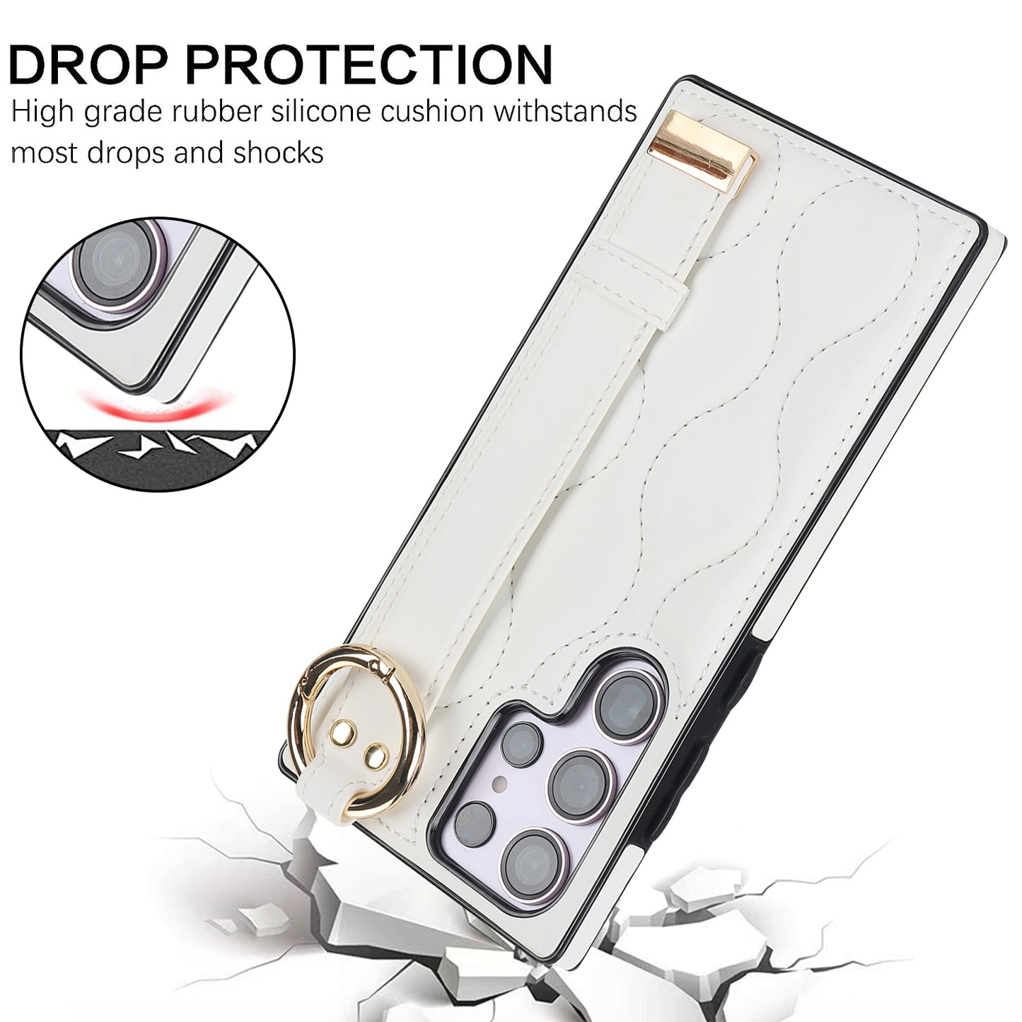 For Samsung Galaxy S24 Ultra Case Stylish Wave Pattern Leather+TPU Phone Cover with Kickstand - White