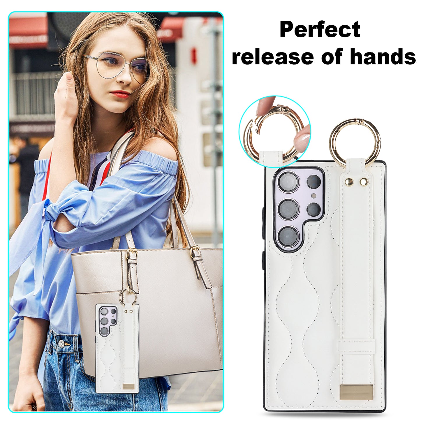 For Samsung Galaxy S24 Ultra Case Stylish Wave Pattern Leather+TPU Phone Cover with Kickstand - White