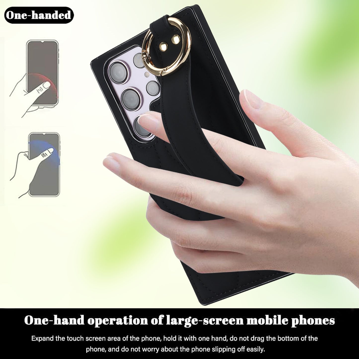 For Samsung Galaxy S24 Ultra Case Stylish Wave Pattern Leather+TPU Phone Cover with Kickstand - Black