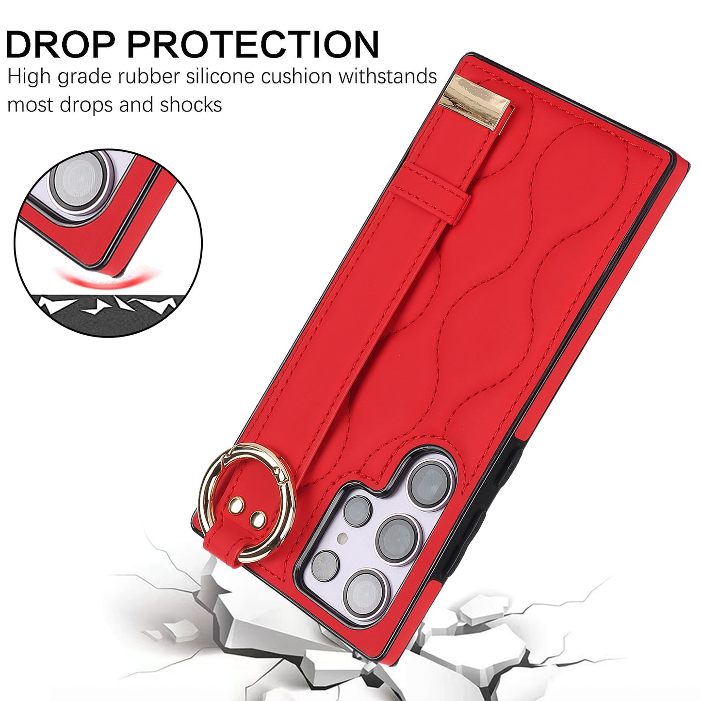 For Samsung Galaxy S24 Ultra Case Stylish Wave Pattern Leather+TPU Phone Cover with Kickstand - Red