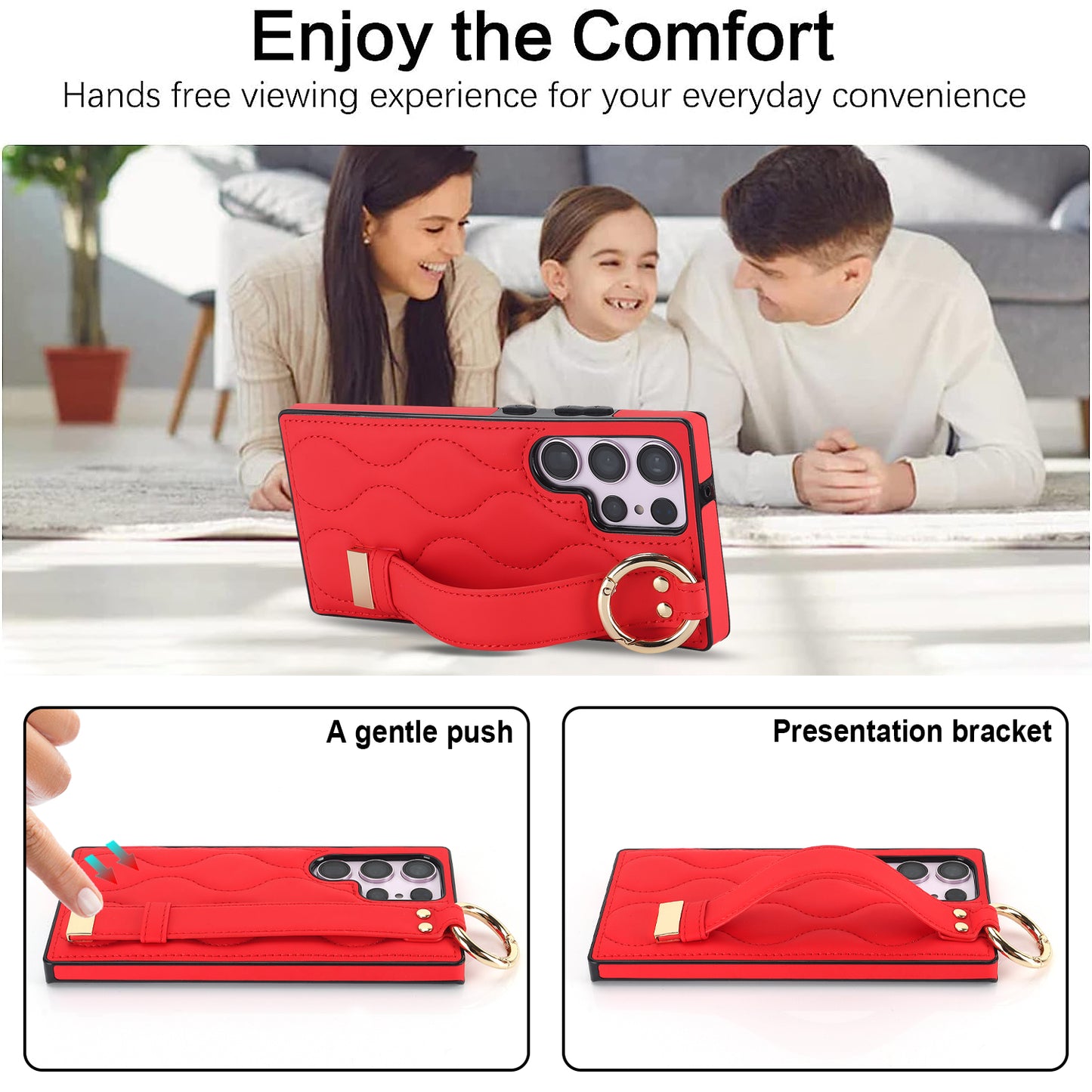 For Samsung Galaxy S24 Ultra Case Stylish Wave Pattern Leather+TPU Phone Cover with Kickstand - Red