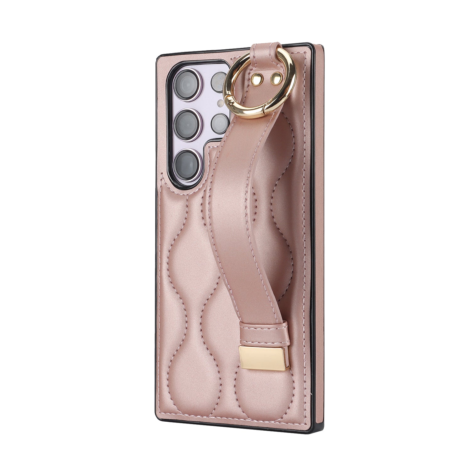 For Samsung Galaxy S24 Ultra Case Stylish Wave Pattern Leather+TPU Phone Cover with Kickstand - Rose Gold