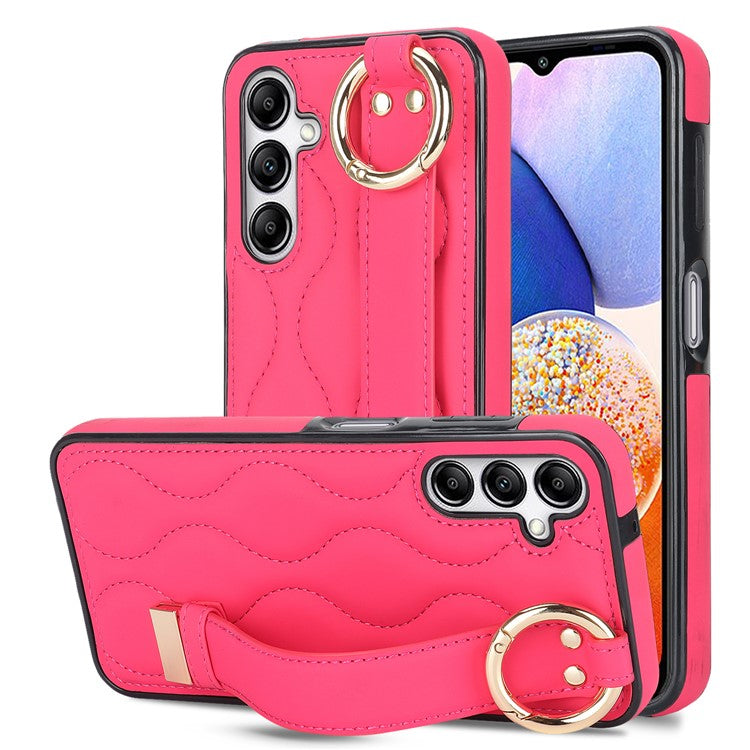 For Samsung Galaxy A14 5G / 4G Case PU Leather+TPU Wristband Kickstand Anti-fall Phone Cover - Rose