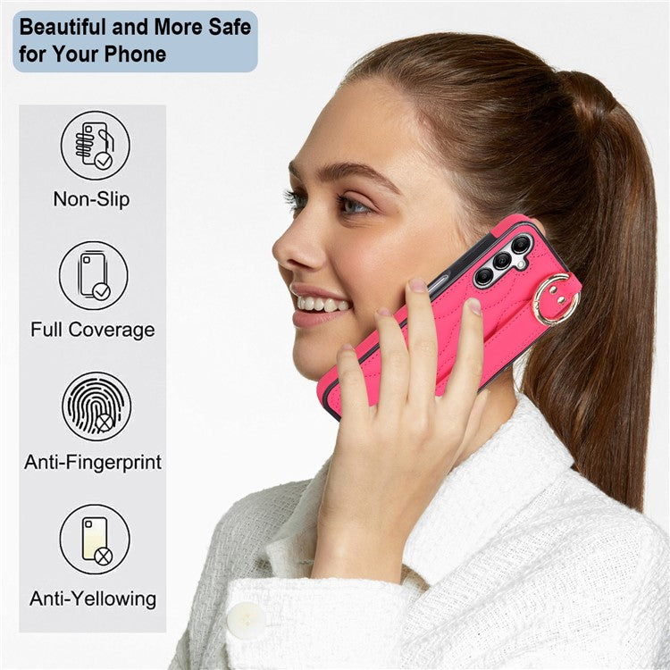 For Samsung Galaxy A14 5G / 4G Case PU Leather+TPU Wristband Kickstand Anti-fall Phone Cover - Rose