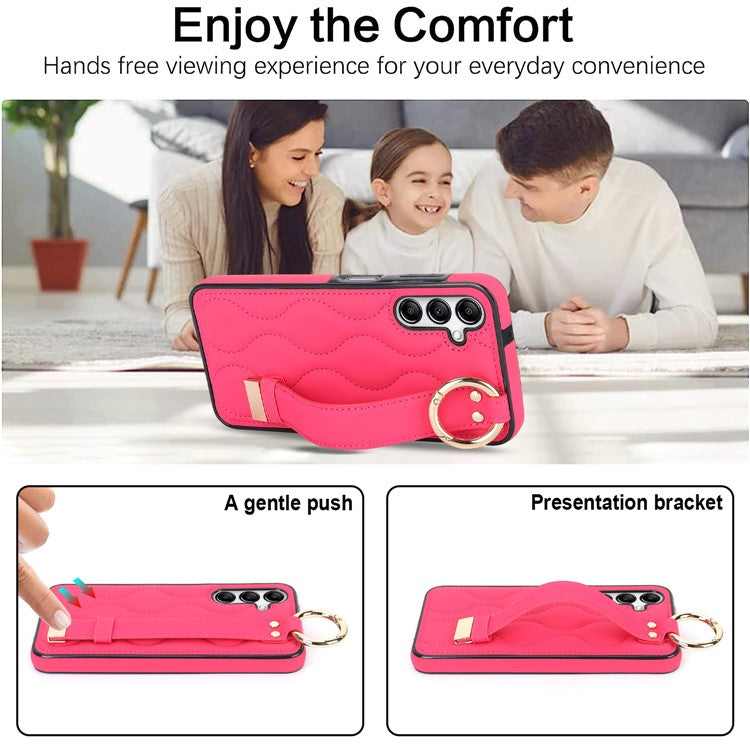 For Samsung Galaxy A14 5G / 4G Case PU Leather+TPU Wristband Kickstand Anti-fall Phone Cover - Rose