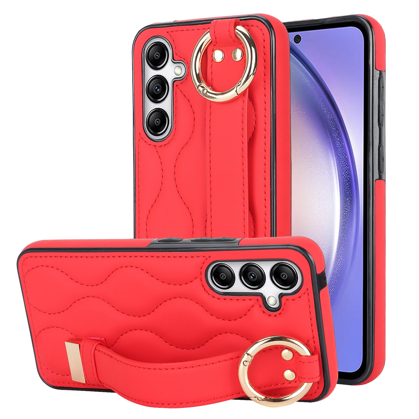 For Samsung Galaxy S24+ Cell Phone Case PU Leather+TPU Cover with Wristband - Red