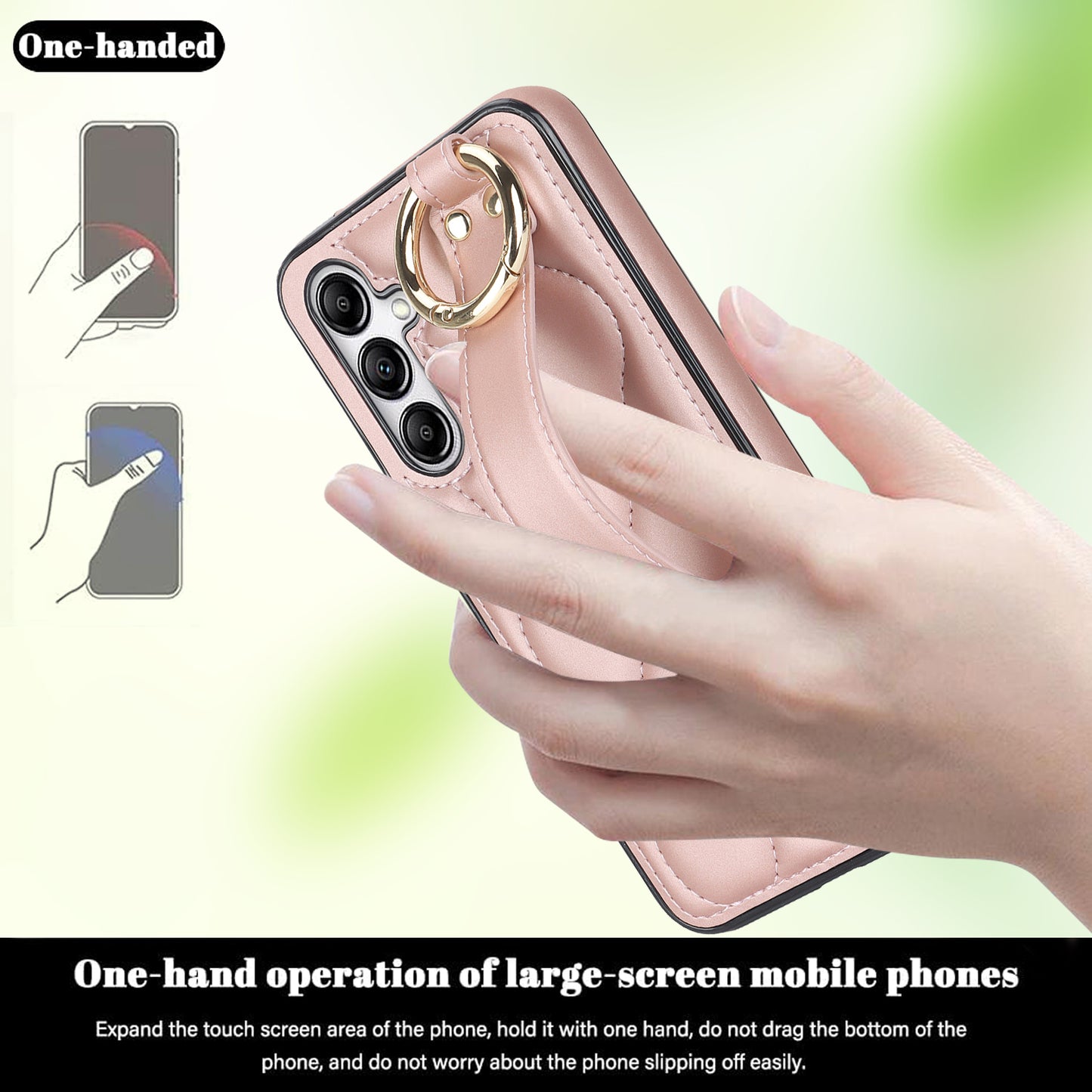 For Samsung Galaxy S24+ Cell Phone Case PU Leather+TPU Cover with Wristband - Rose Gold
