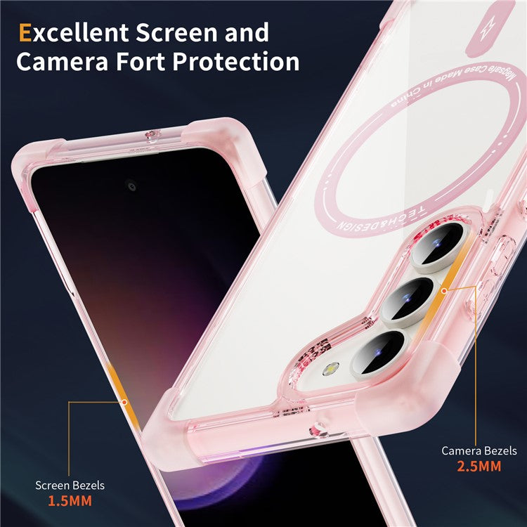 YSM Reinforced Corners Series for Samsung Galaxy S24 Magnetic Phone Case Anti-Scratch Clear - Transparent Pink