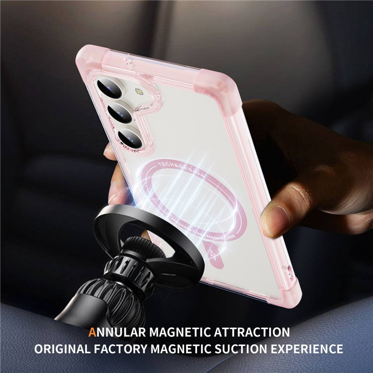 YSM Reinforced Corners Series for Samsung Galaxy S24 Magnetic Phone Case Anti-Scratch Clear - Transparent Pink