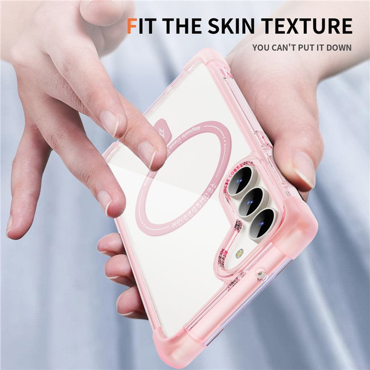 YSM Reinforced Corners Series for Samsung Galaxy S24 Magnetic Phone Case Anti-Scratch Clear - Transparent Pink