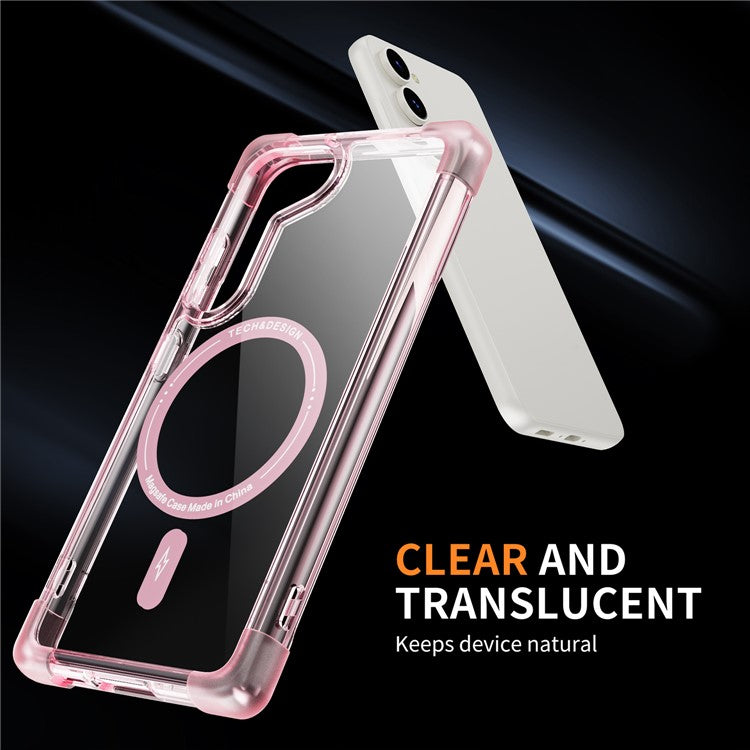 YSM Reinforced Corners Series for Samsung Galaxy S24 Magnetic Phone Case Anti-Scratch Clear - Transparent Pink