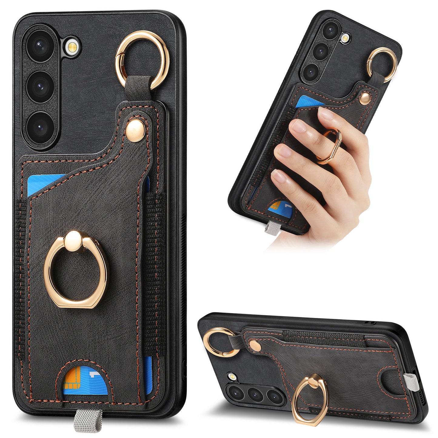 For Samsung Galaxy S24 Cell Phone Case Scratch-resistant Cover with Ring Kickstand - Black