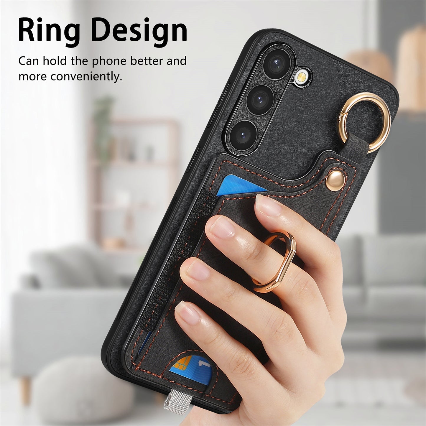 For Samsung Galaxy S24 Cell Phone Case Scratch-resistant Cover with Ring Kickstand - Black