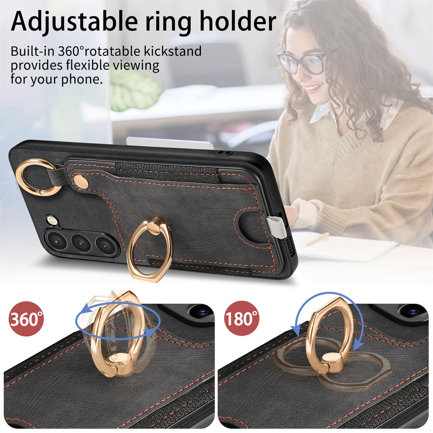 For Samsung Galaxy S24 Cell Phone Case Scratch-resistant Cover with Ring Kickstand - Black