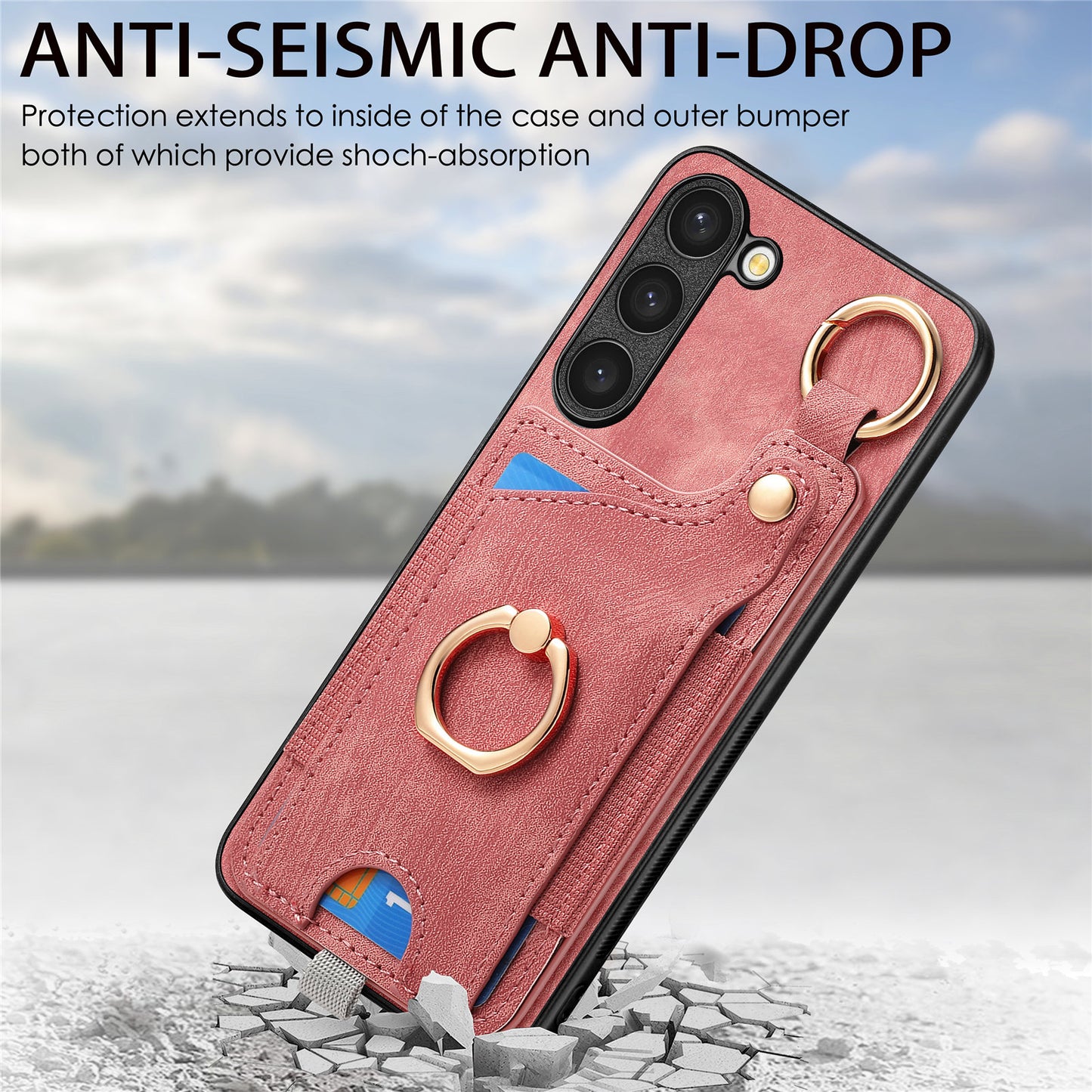 For Samsung Galaxy S24 Cell Phone Case Scratch-resistant Cover with Ring Kickstand - Pink