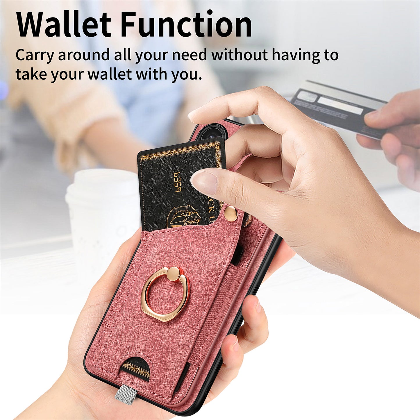 For Samsung Galaxy S24 Cell Phone Case Scratch-resistant Cover with Ring Kickstand - Pink