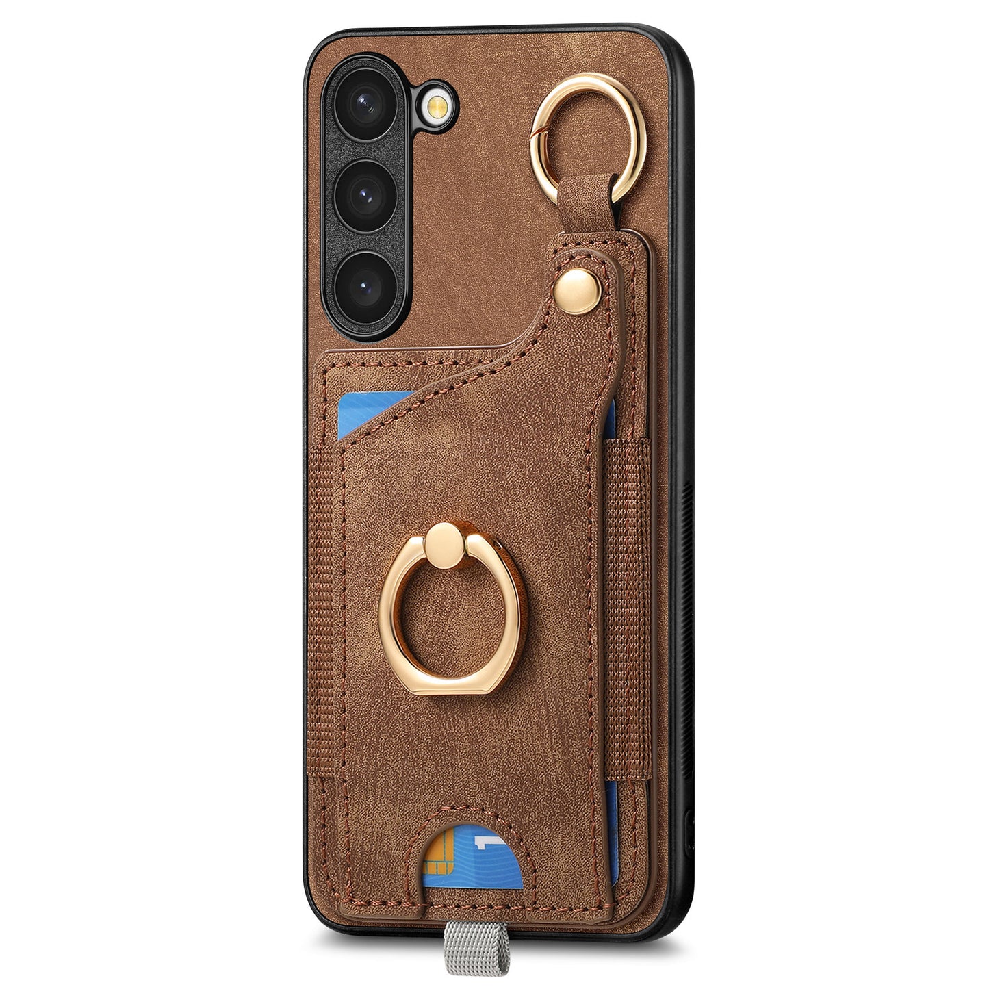 For Samsung Galaxy S24 Cell Phone Case Scratch-resistant Cover with Ring Kickstand - Brown