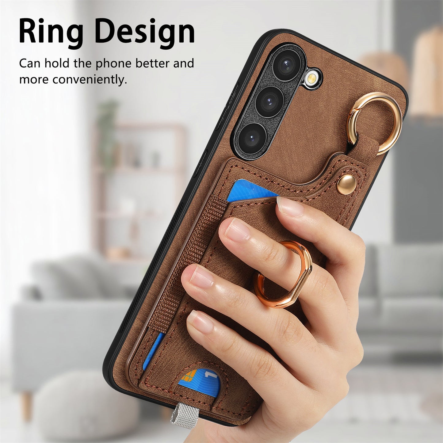 For Samsung Galaxy S24 Cell Phone Case Scratch-resistant Cover with Ring Kickstand - Brown