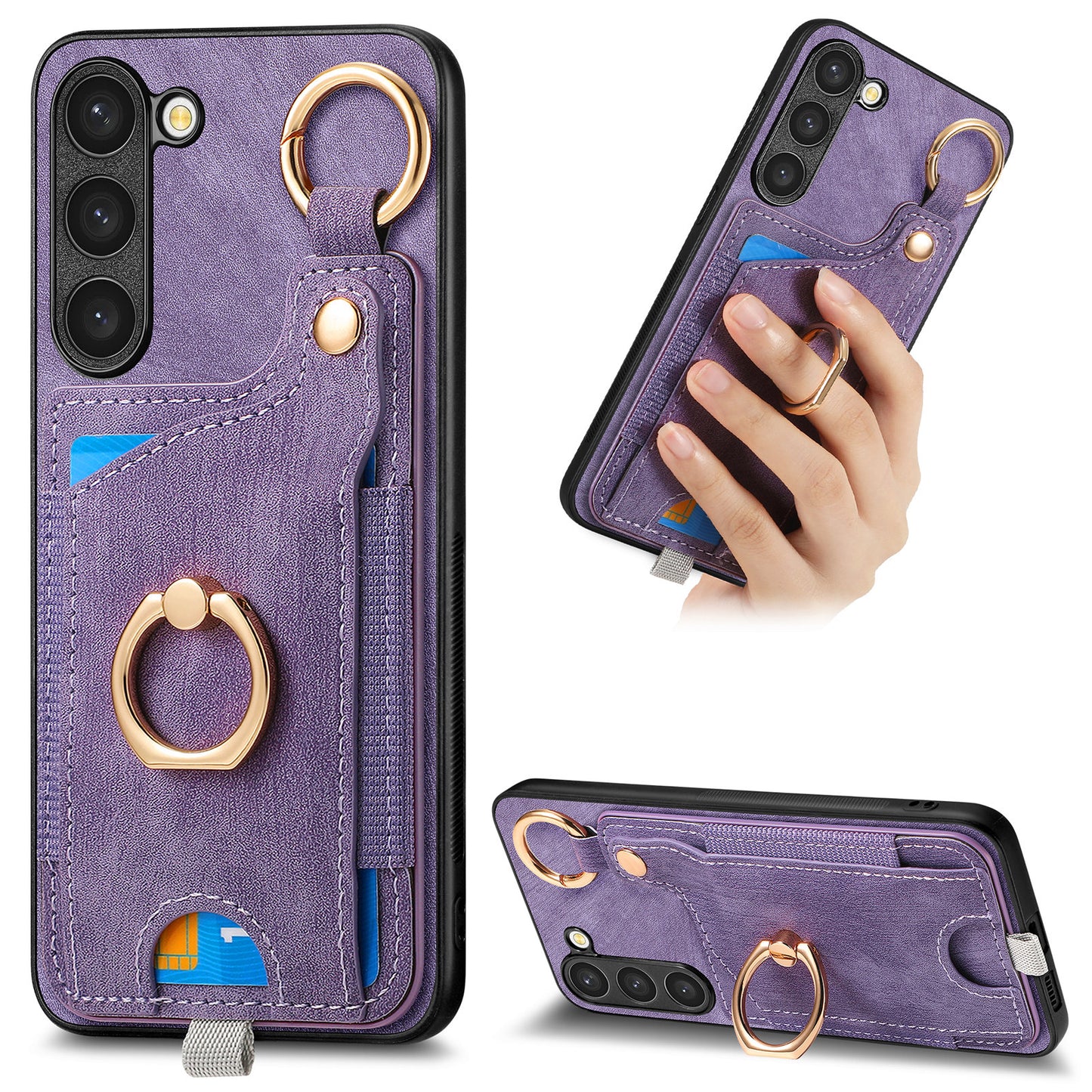 For Samsung Galaxy S24 Cell Phone Case Scratch-resistant Cover with Ring Kickstand - Purple