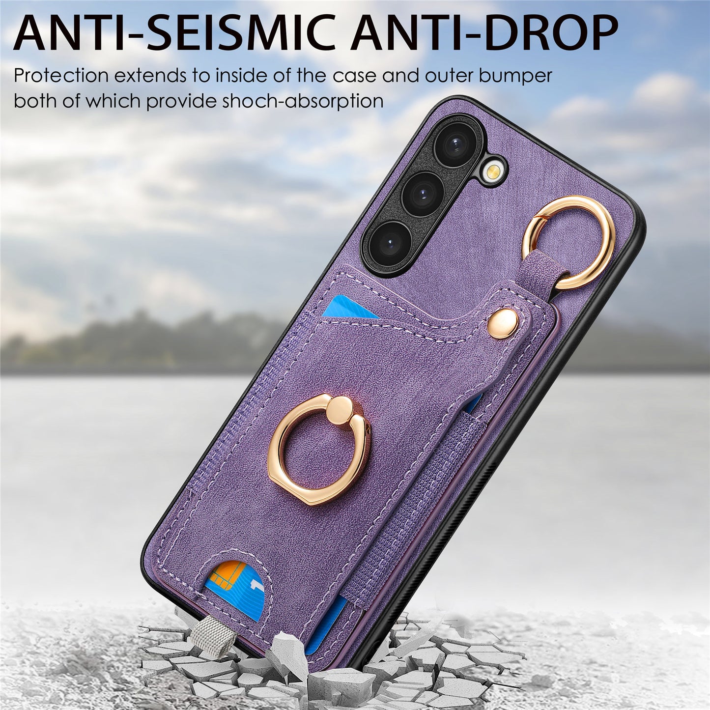 For Samsung Galaxy S24 Cell Phone Case Scratch-resistant Cover with Ring Kickstand - Purple