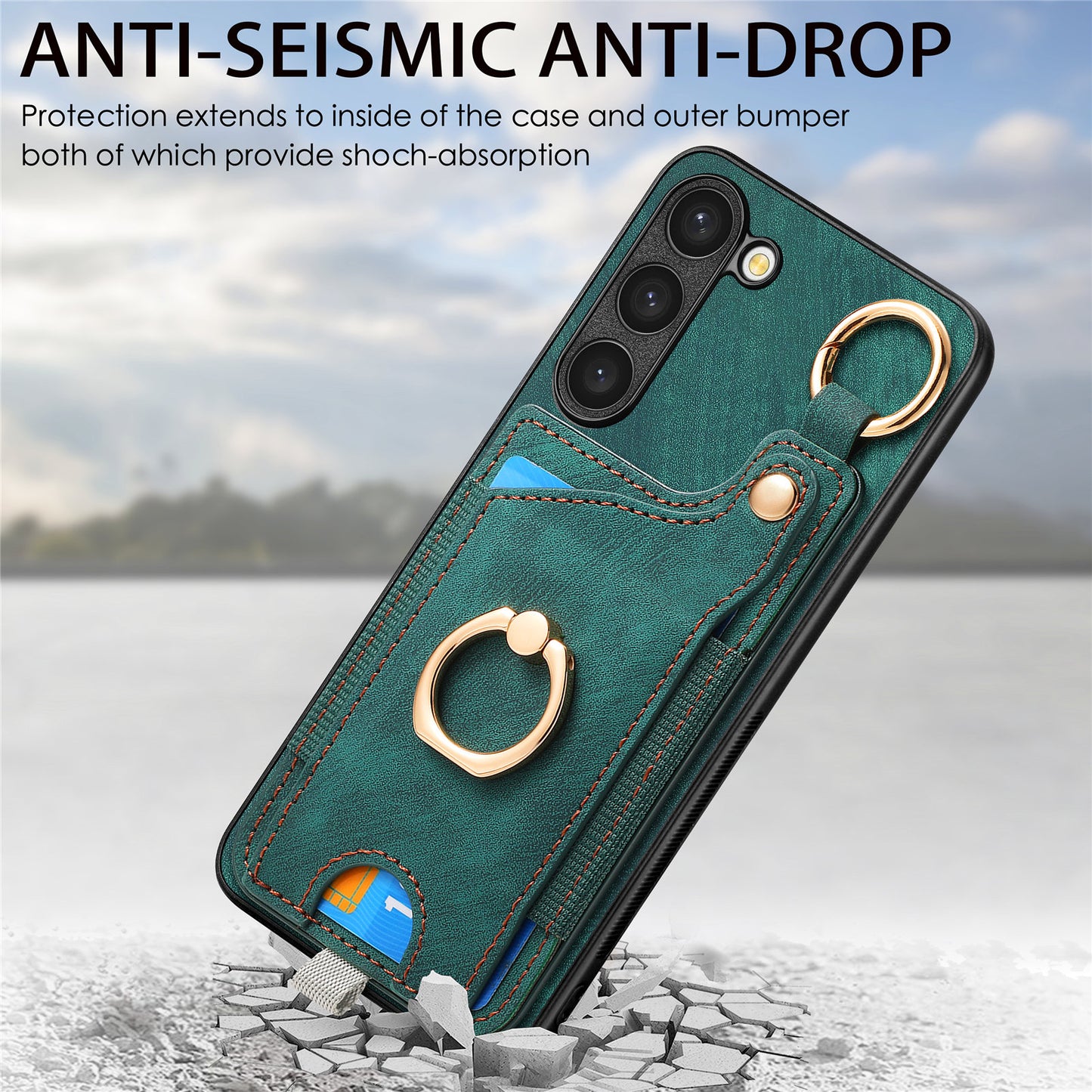 For Samsung Galaxy S24 Cell Phone Case Scratch-resistant Cover with Ring Kickstand - Green