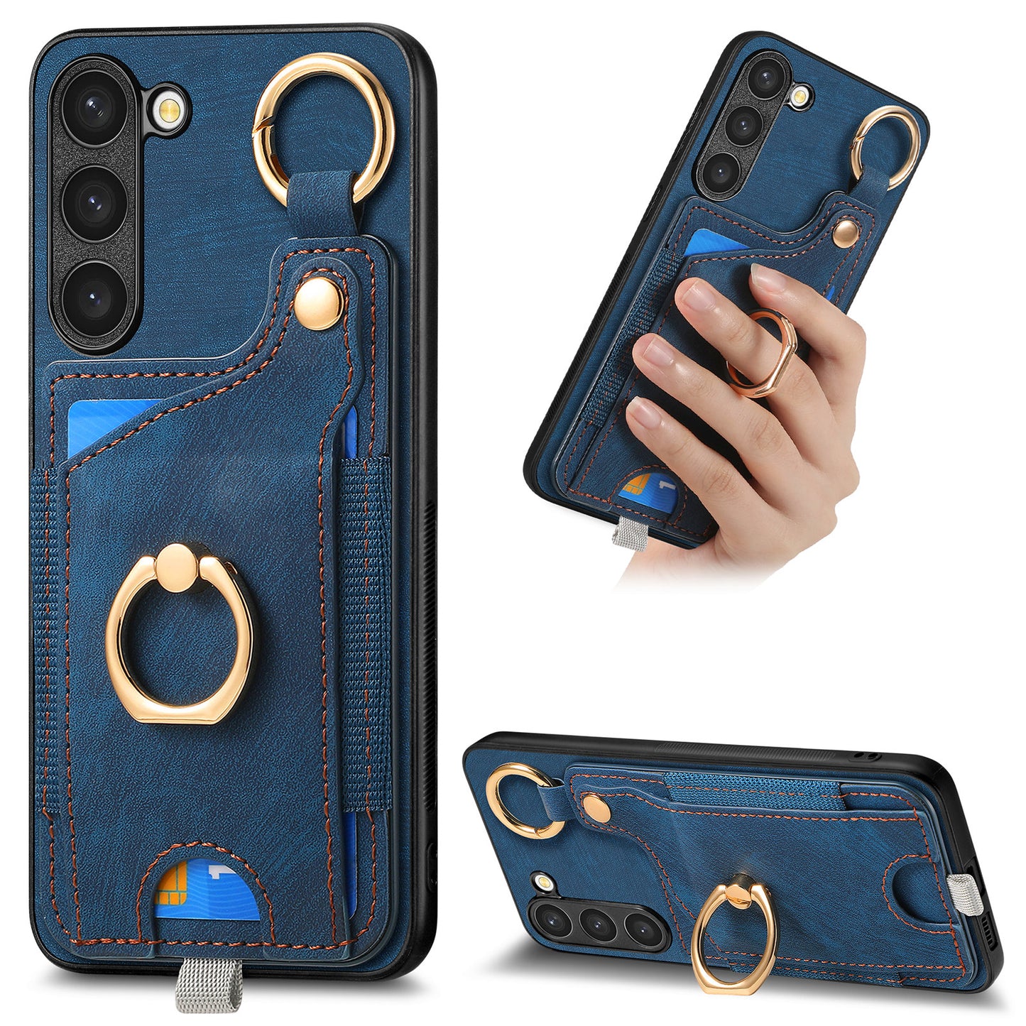 For Samsung Galaxy S24 Cell Phone Case Scratch-resistant Cover with Ring Kickstand - Blue