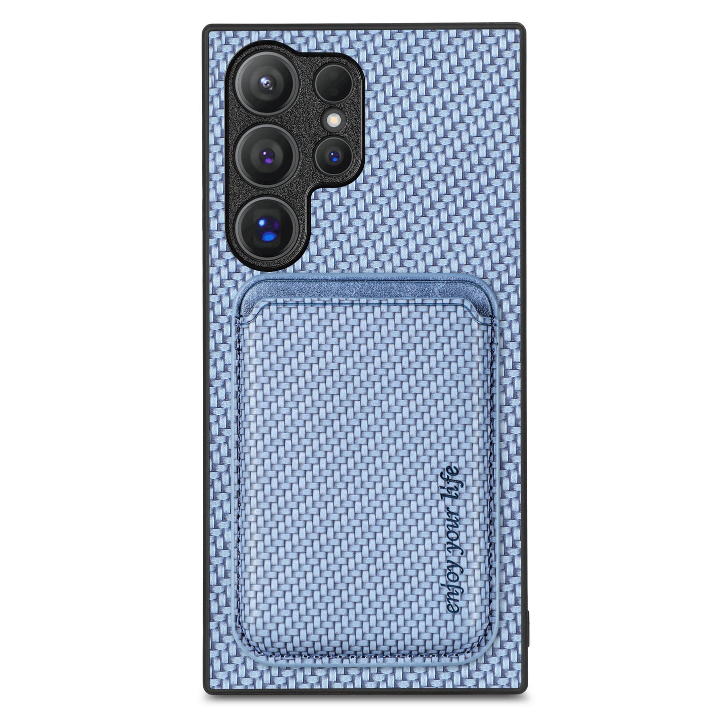 For Samsung Galaxy S24 Ultra Case Carbon Fiber Detachable Magnetic Card Slot Phone Protector - Blue