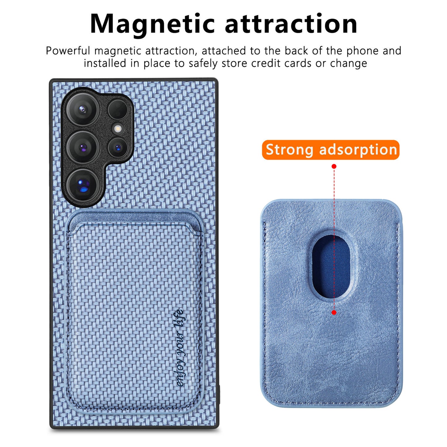 For Samsung Galaxy S24 Ultra Case Carbon Fiber Detachable Magnetic Card Slot Phone Protector - Blue