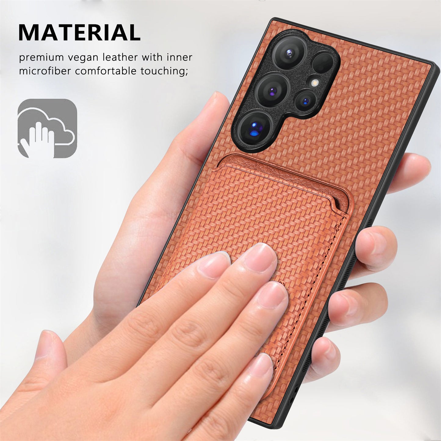 For Samsung Galaxy S24 Ultra Case Carbon Fiber Detachable Magnetic Card Slot Phone Protector - Blue