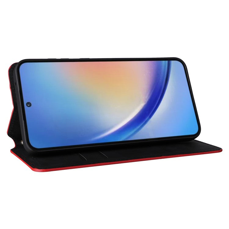 For Samsung Galaxy A35 5G Phone Wallet Leather Case Rhombus Imprinted - Red