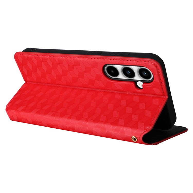 For Samsung Galaxy A35 5G Phone Wallet Leather Case Rhombus Imprinted - Red
