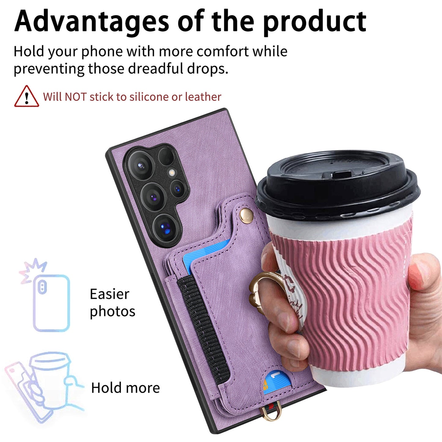 D4 For Samsung Galaxy S24 Ultra Leather Back Cover RFID Blocking Kickstand Phone Case with Card Slots - Purple