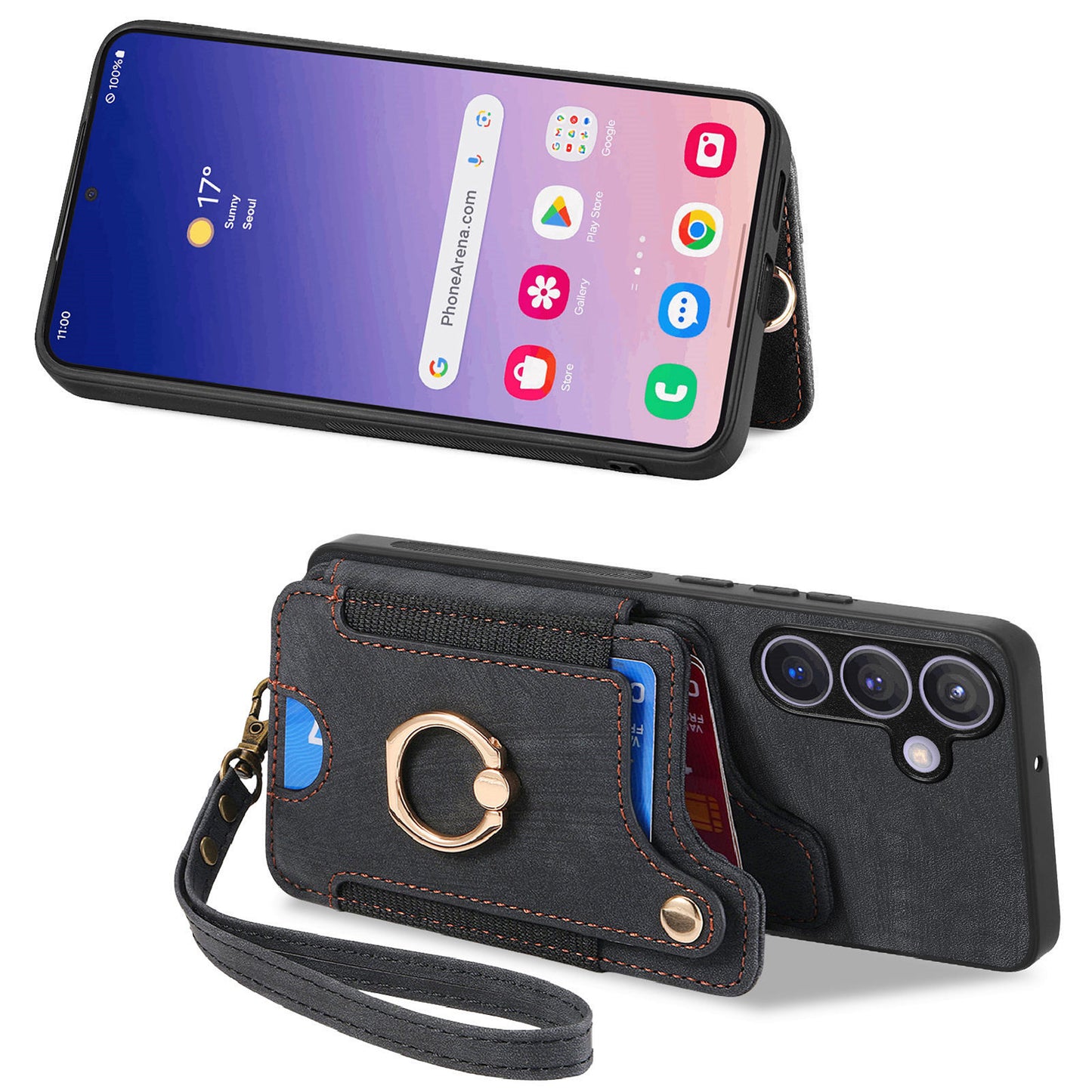 D4 For Samsung Galaxy S24+ Phone Case with RFID Blocking Card Holders Magnetic Snap - Black