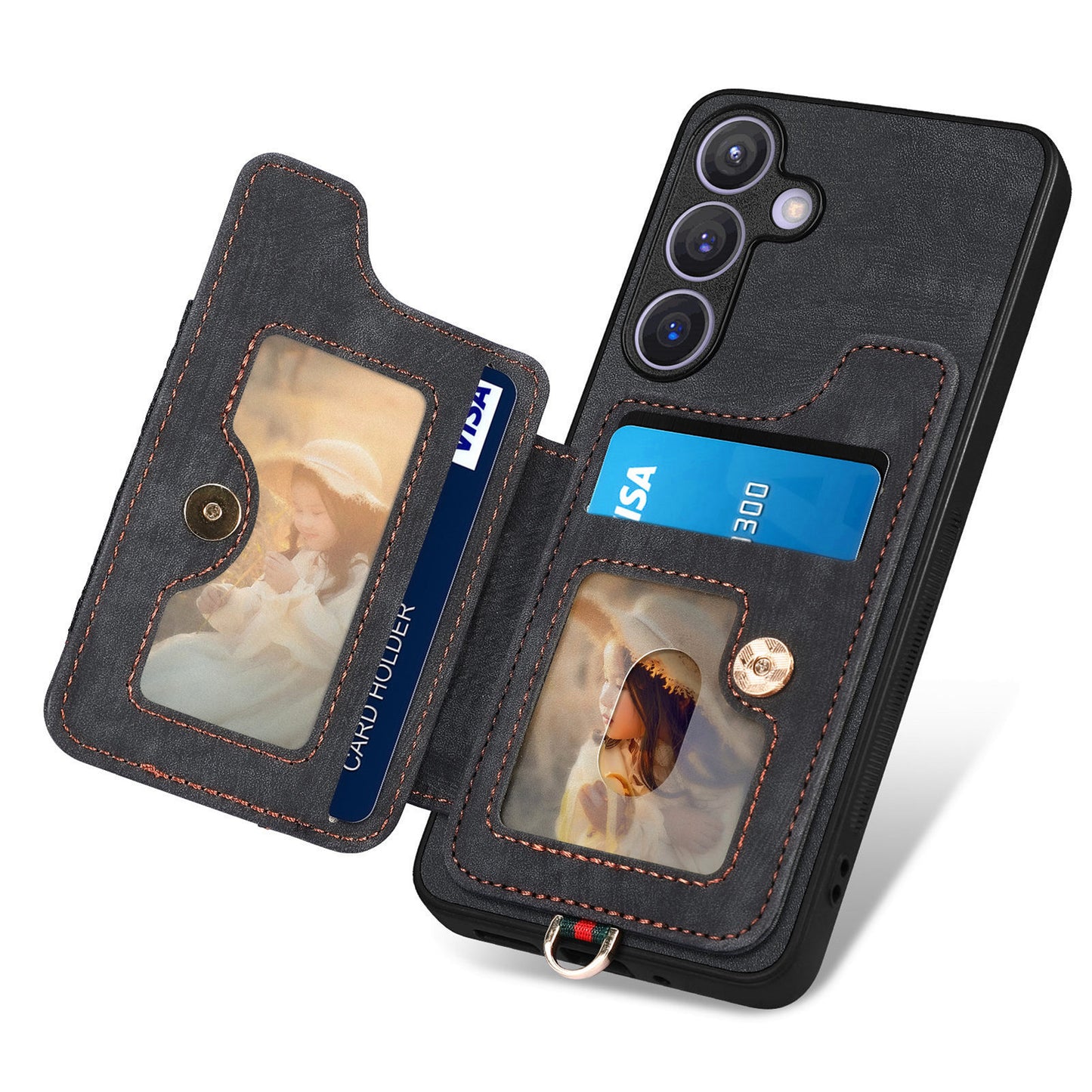 D4 For Samsung Galaxy S24+ Phone Case with RFID Blocking Card Holders Magnetic Snap - Black