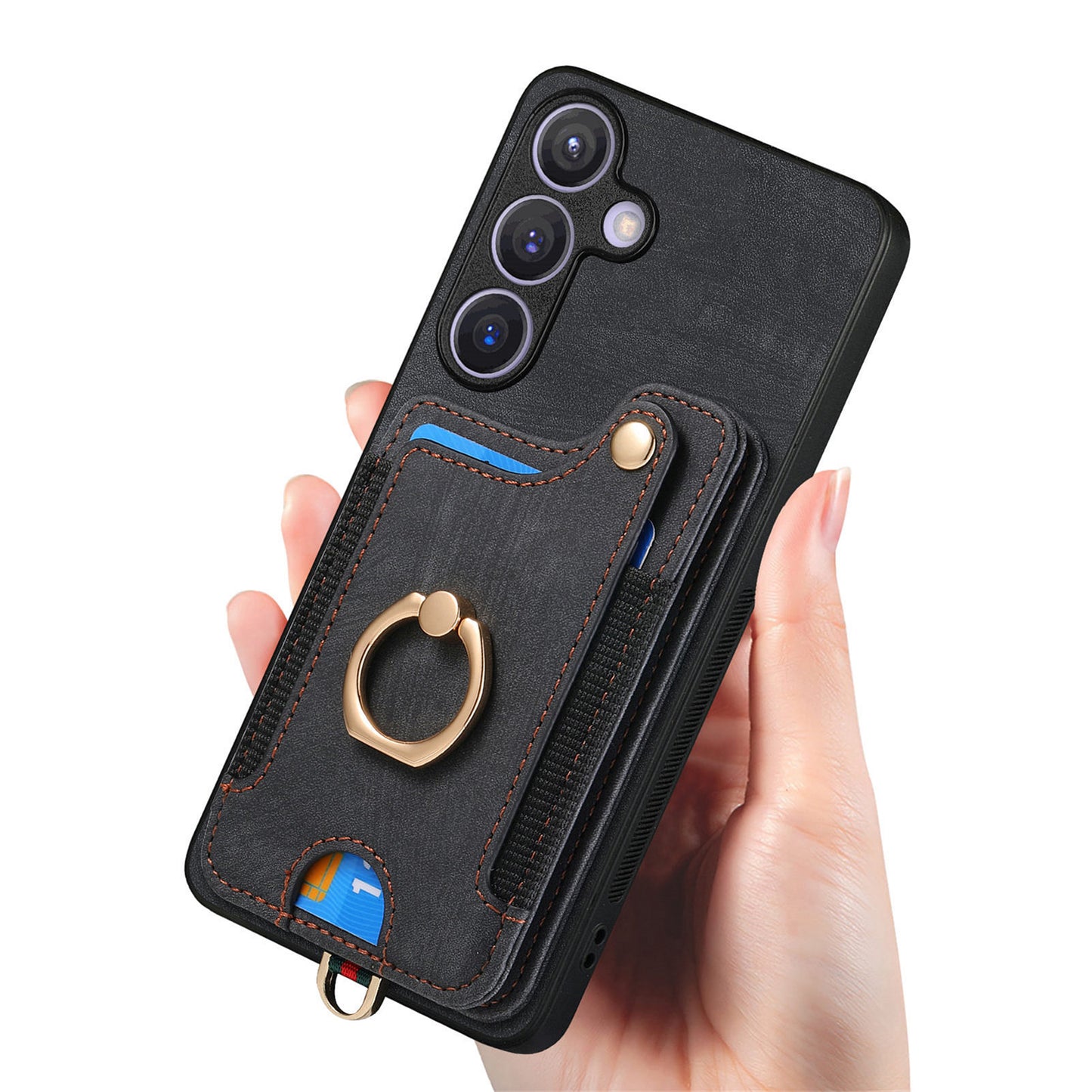 D4 For Samsung Galaxy S24+ Phone Case with RFID Blocking Card Holders Magnetic Snap - Black