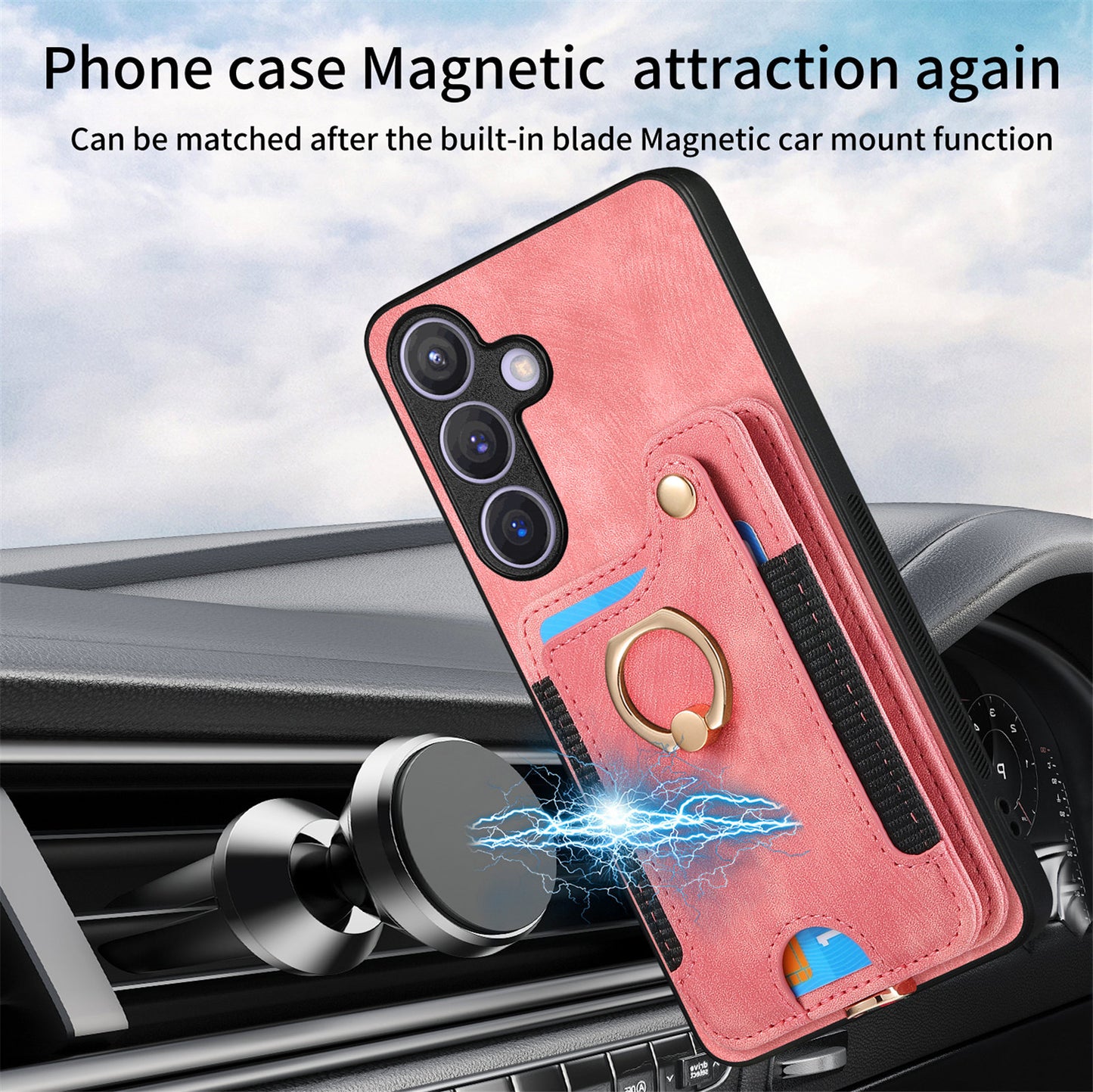 D4 For Samsung Galaxy S24+ Phone Case with RFID Blocking Card Holders Magnetic Snap - Pink