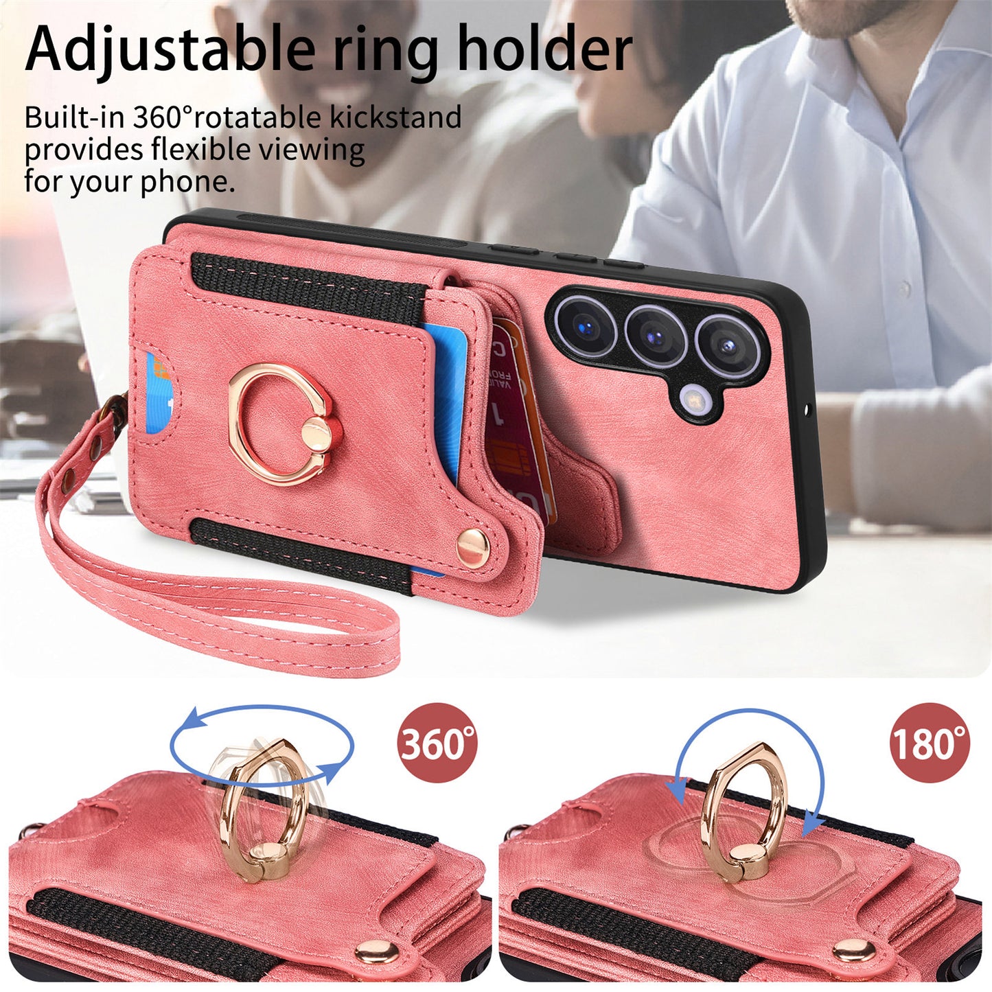 D4 For Samsung Galaxy S24+ Phone Case with RFID Blocking Card Holders Magnetic Snap - Pink