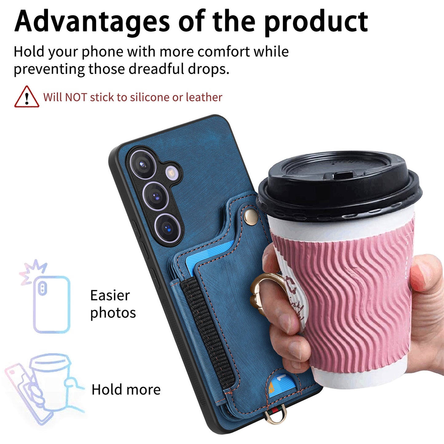 D4 For Samsung Galaxy S24+ Phone Case with RFID Blocking Card Holders Magnetic Snap - Blue