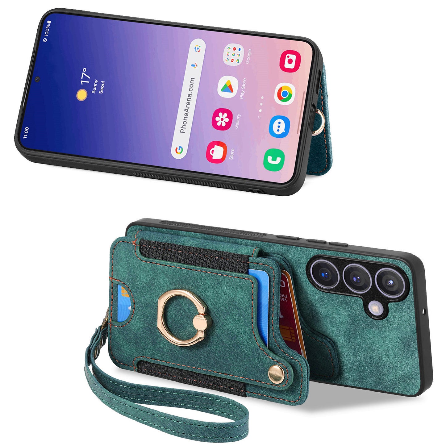 D4 For Samsung Galaxy S24+ Phone Case with RFID Blocking Card Holders Magnetic Snap - Green