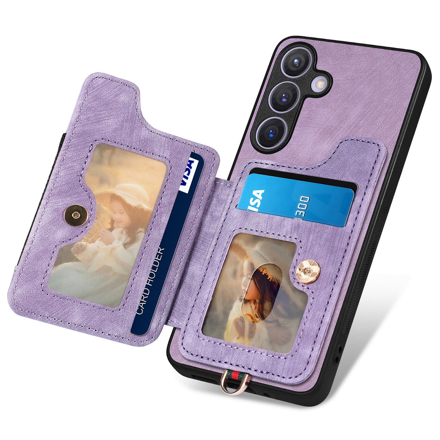 D4 For Samsung Galaxy S24+ Phone Case with RFID Blocking Card Holders Magnetic Snap - Purple