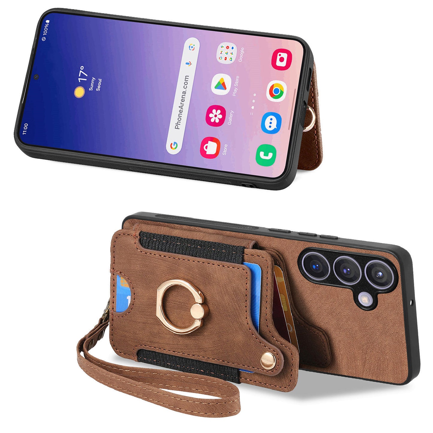 D4 For Samsung Galaxy S24+ Phone Case with RFID Blocking Card Holders Magnetic Snap - Brown