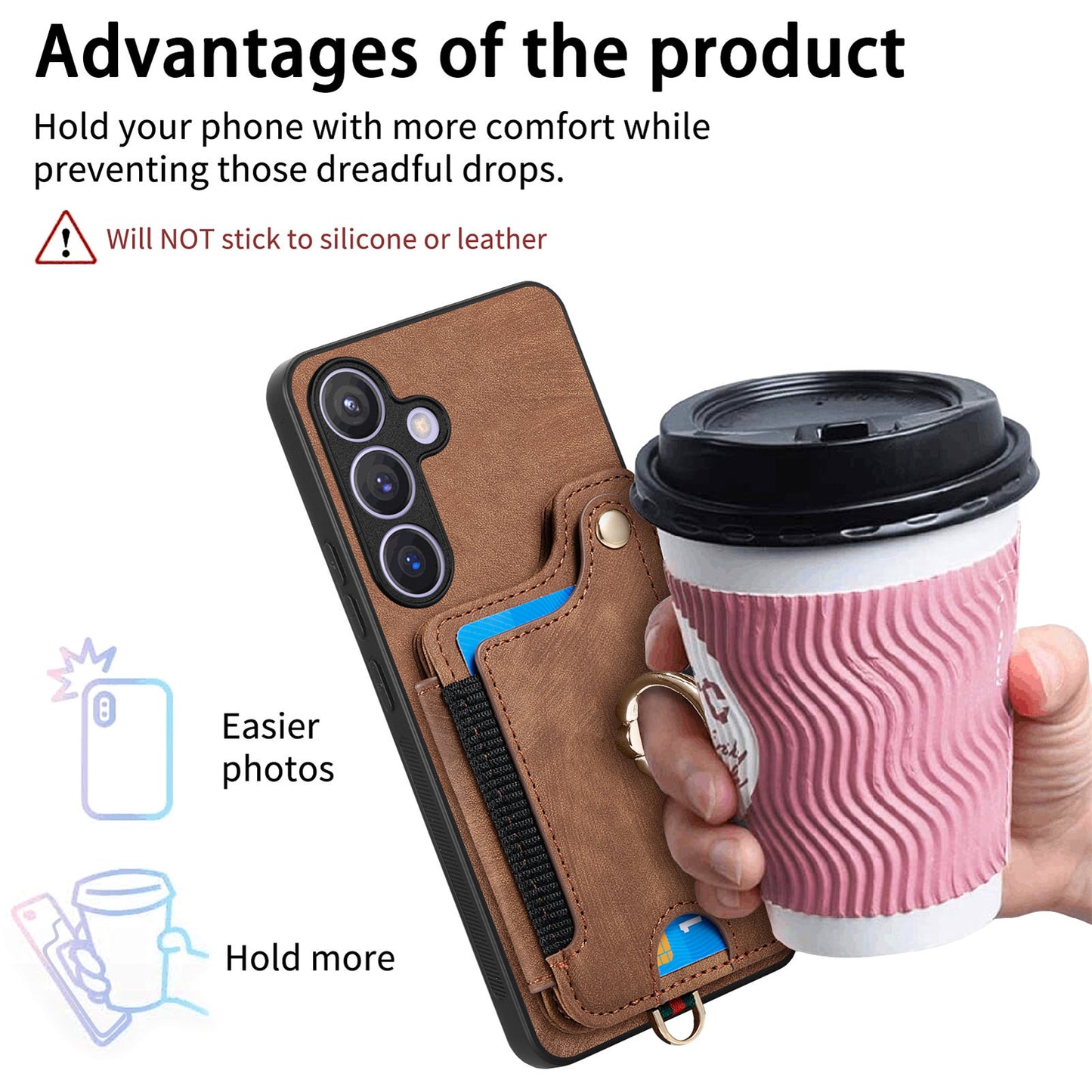D4 For Samsung Galaxy S24+ Phone Case with RFID Blocking Card Holders Magnetic Snap - Brown