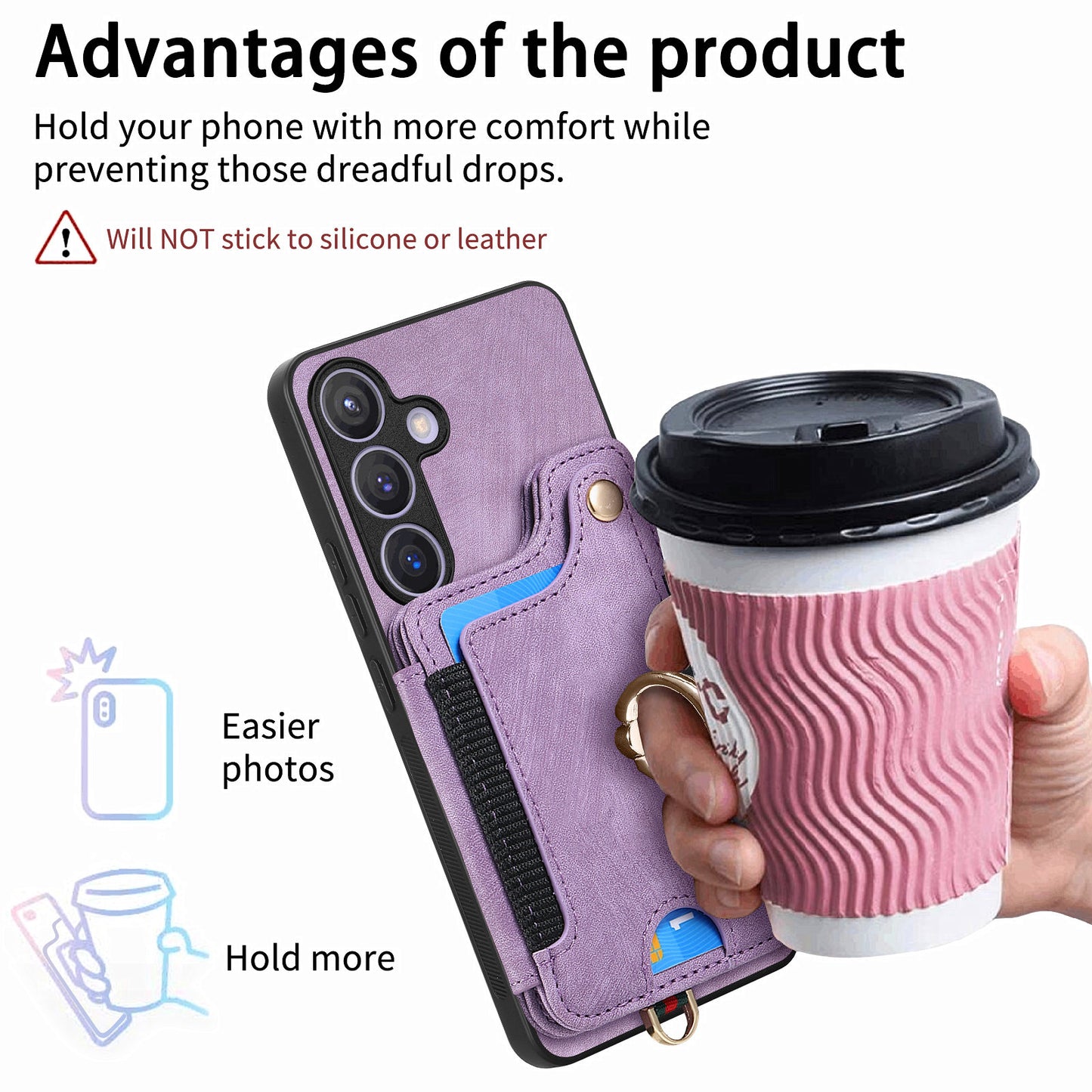 D4 For Samsung Galaxy S24 Vintage Phone Case Card Slots Kickstand Cover RFID Blocking - Purple