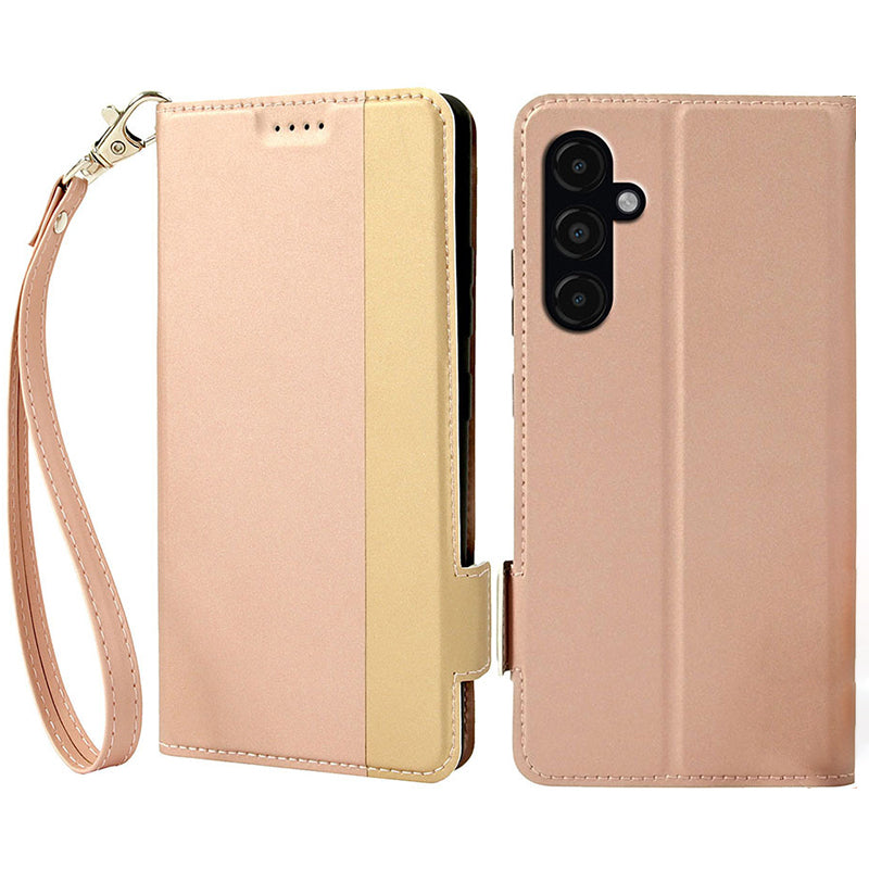 For Samsung Galaxy S24+ Flip Stand Phone Cover Shockproof Card Slot PU Leather Phone Case - Rose Gold