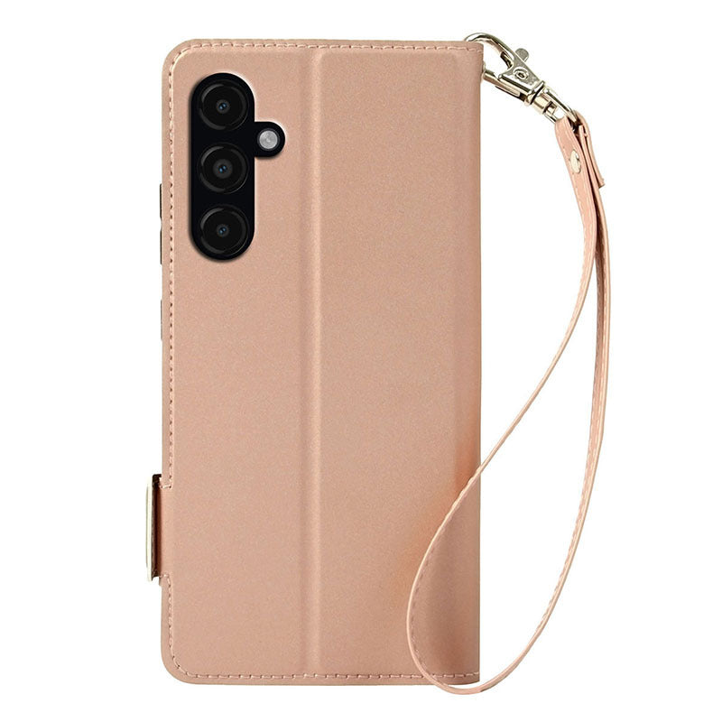 For Samsung Galaxy S24+ Flip Stand Phone Cover Shockproof Card Slot PU Leather Phone Case - Rose Gold