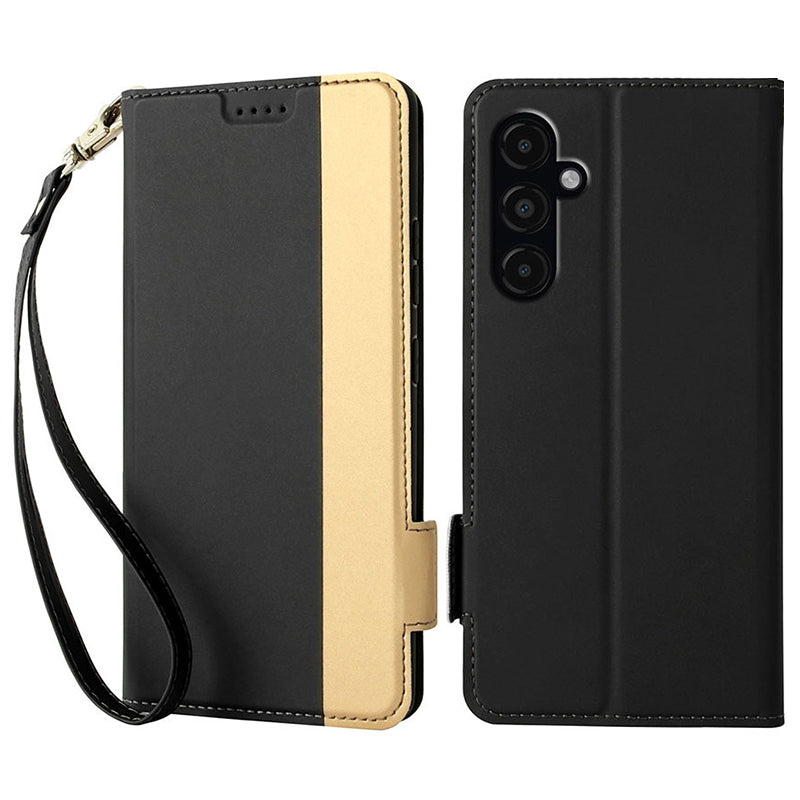 For Samsung Galaxy S24 Card Slot PU Leather Phone Case Flip Stand Contrast Color Phone Cover - Black