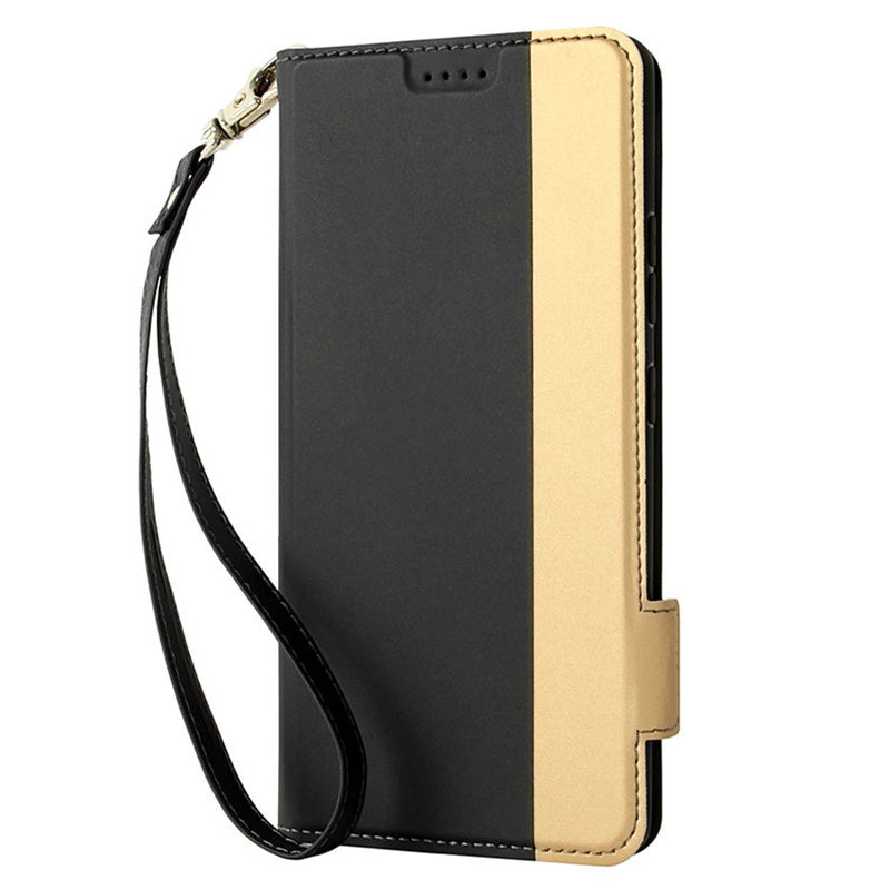 For Samsung Galaxy S24 Card Slot PU Leather Phone Case Flip Stand Contrast Color Phone Cover - Black