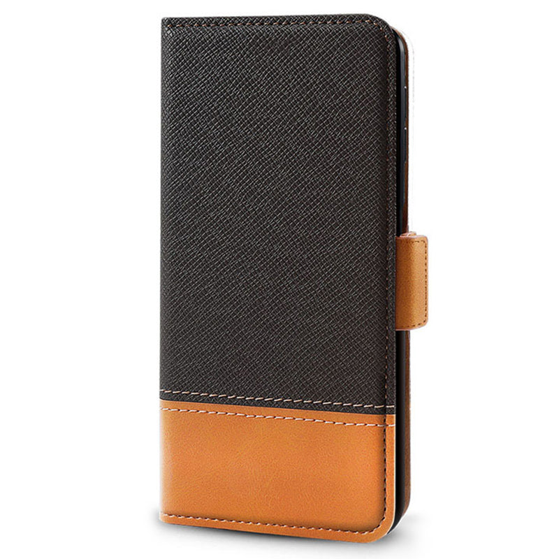 For Samsung Galaxy S24+ Cell Phone Stand Case PU Leather Cover Color Splicing Wallet - Black
