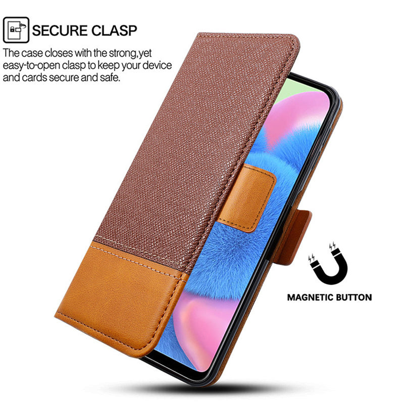 For Samsung Galaxy S24+ Cell Phone Stand Case PU Leather Cover Color Splicing Wallet - Blue